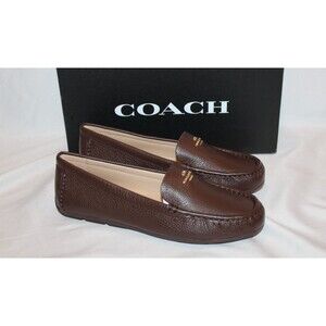 COACH SCULPT C LOGO SLIP ON DRIVER LEATHER LOAFER MOCASSINS MAPLE SZ 8 NEW